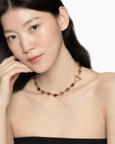 Marbella Toggle Necklace in 18K Yellow Gold with Amethyst and Rhodolite Garnet